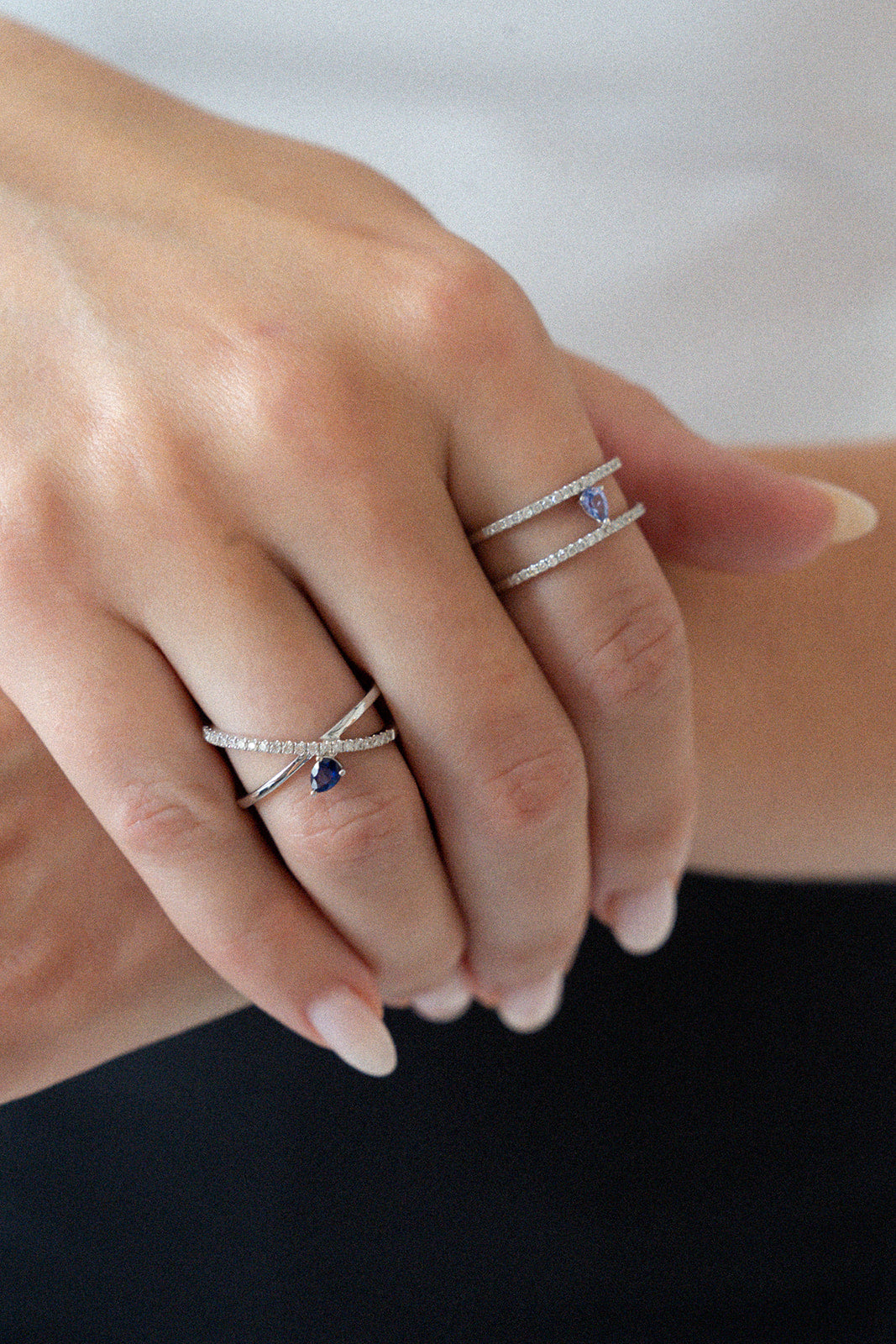 Diamond and Blue Sapphire Criss-Cross Ring