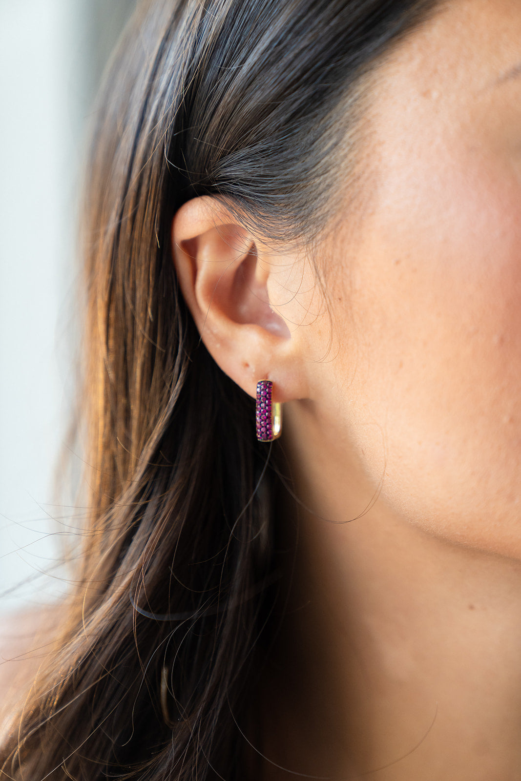 Ruby Geometric Huggies