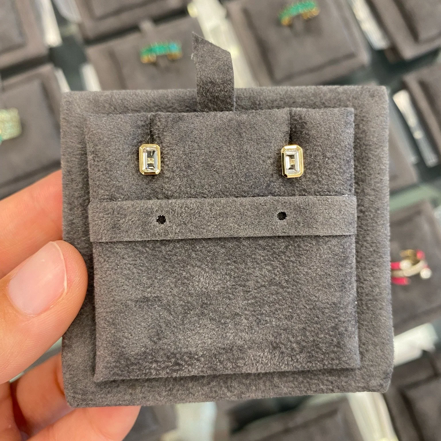 Emerald Cut Bezel Set White Topaz Studs