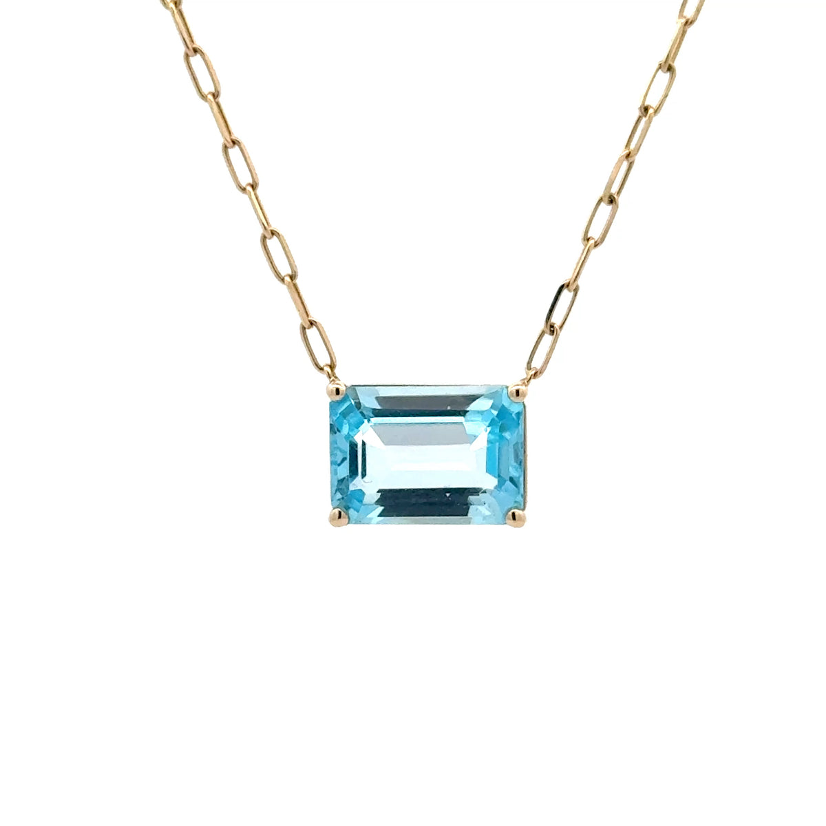 Blue Topaz Emerald Cut Solitaire Necklace