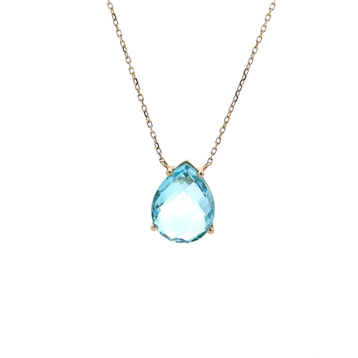 Blue Topaz Pear Cut Solitaire Necklace