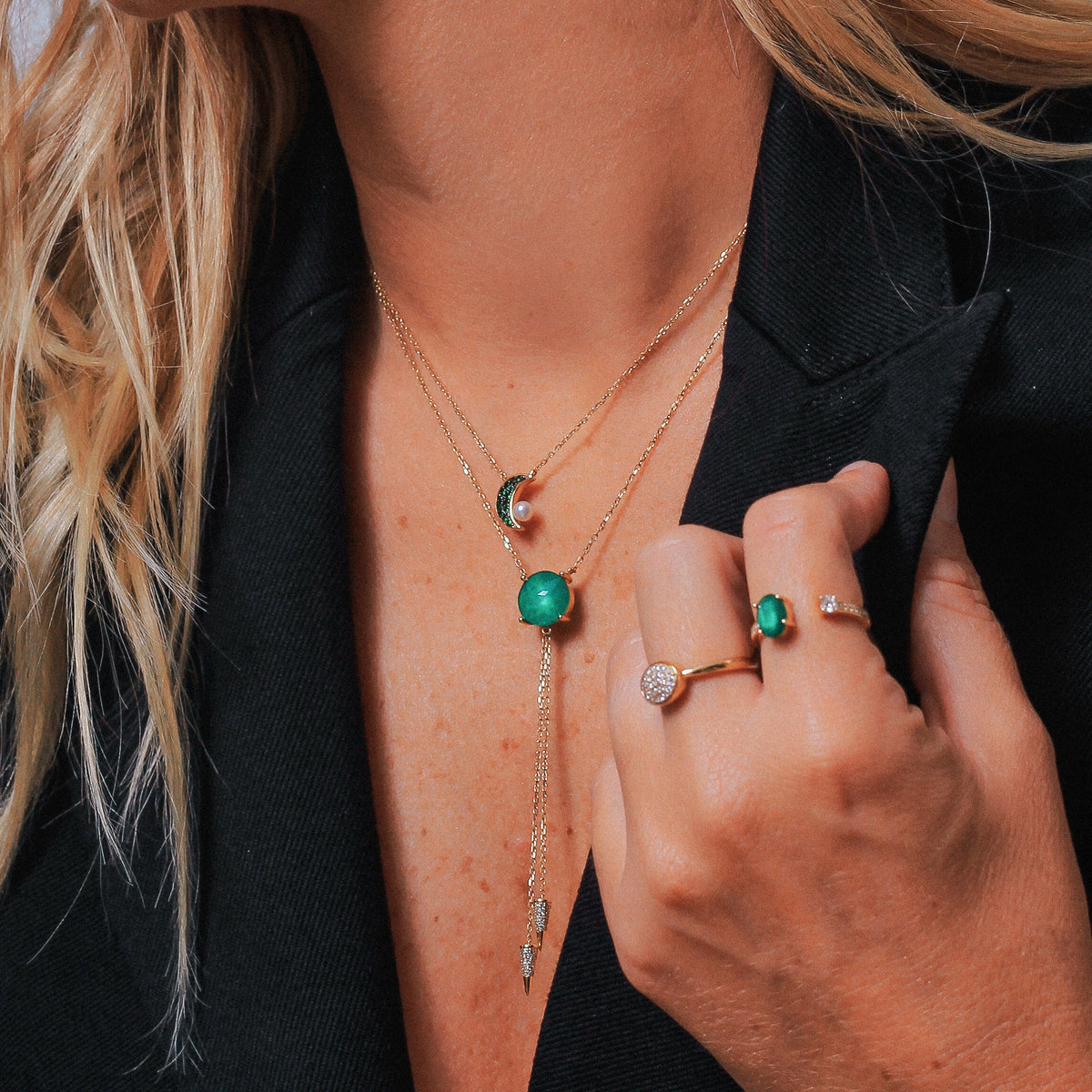 Tsavorite & Pearl Moon Necklace