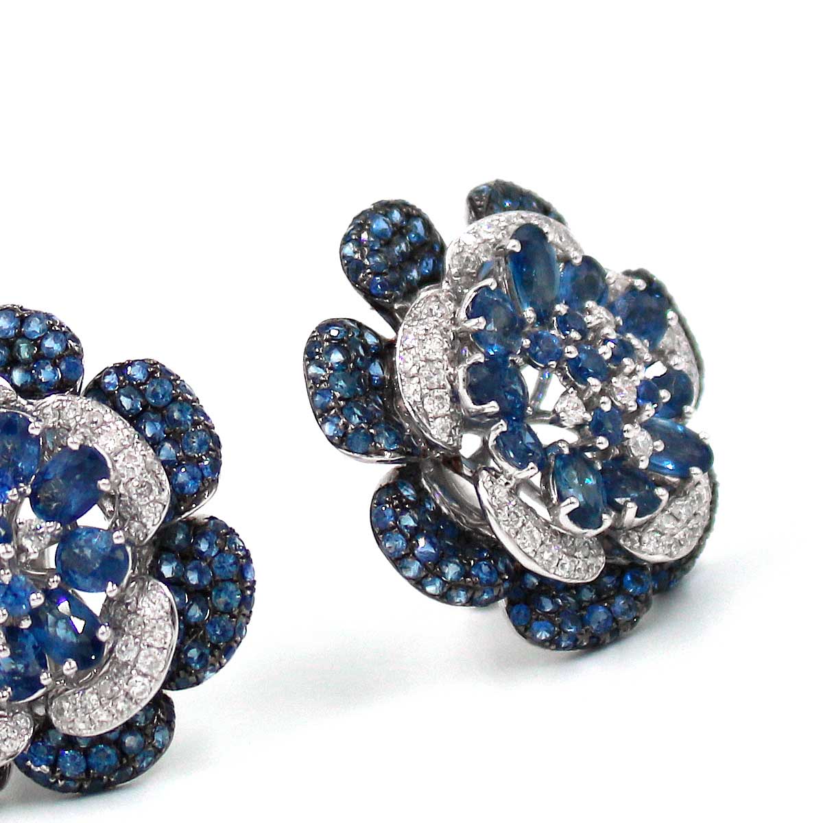 Fiore Blue Sapphire and Diamond Flower Earrings