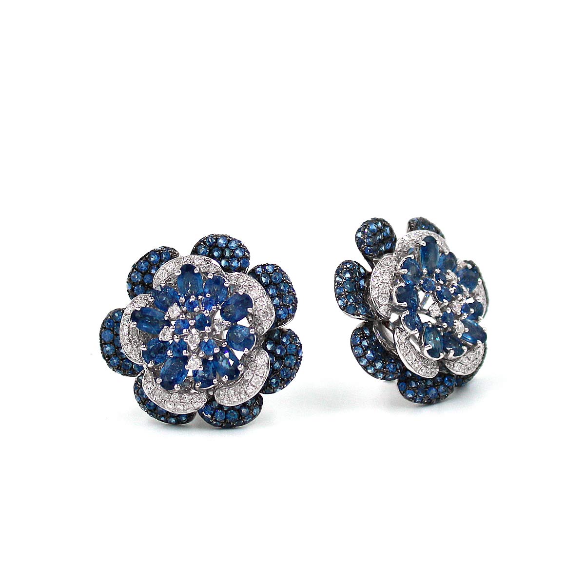 Fiore Blue Sapphire and Diamond Flower Earrings