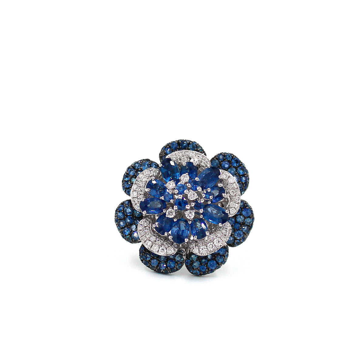 Fiore Blue Sapphire and Diamond Flower Ring