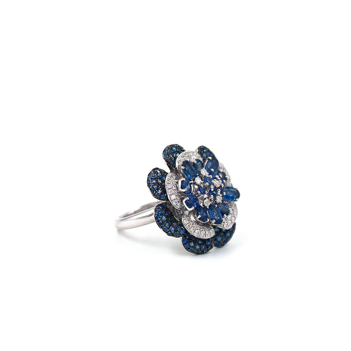 Fiore Blue Sapphire and Diamond Flower Ring