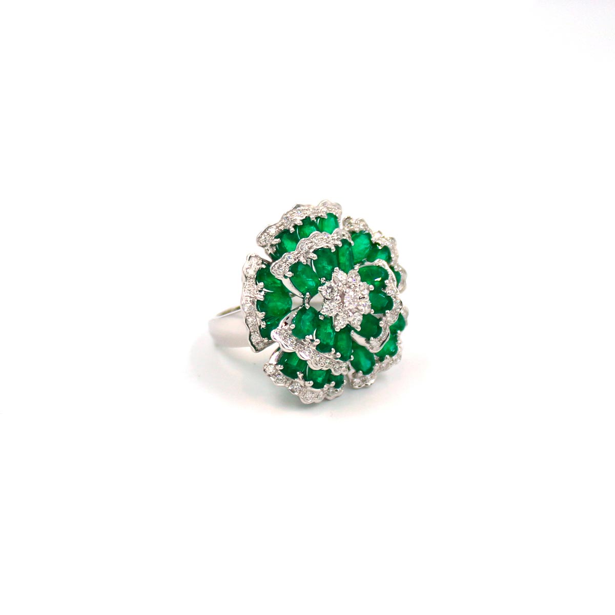 Fiore Diamond and Emerald Flower Ring