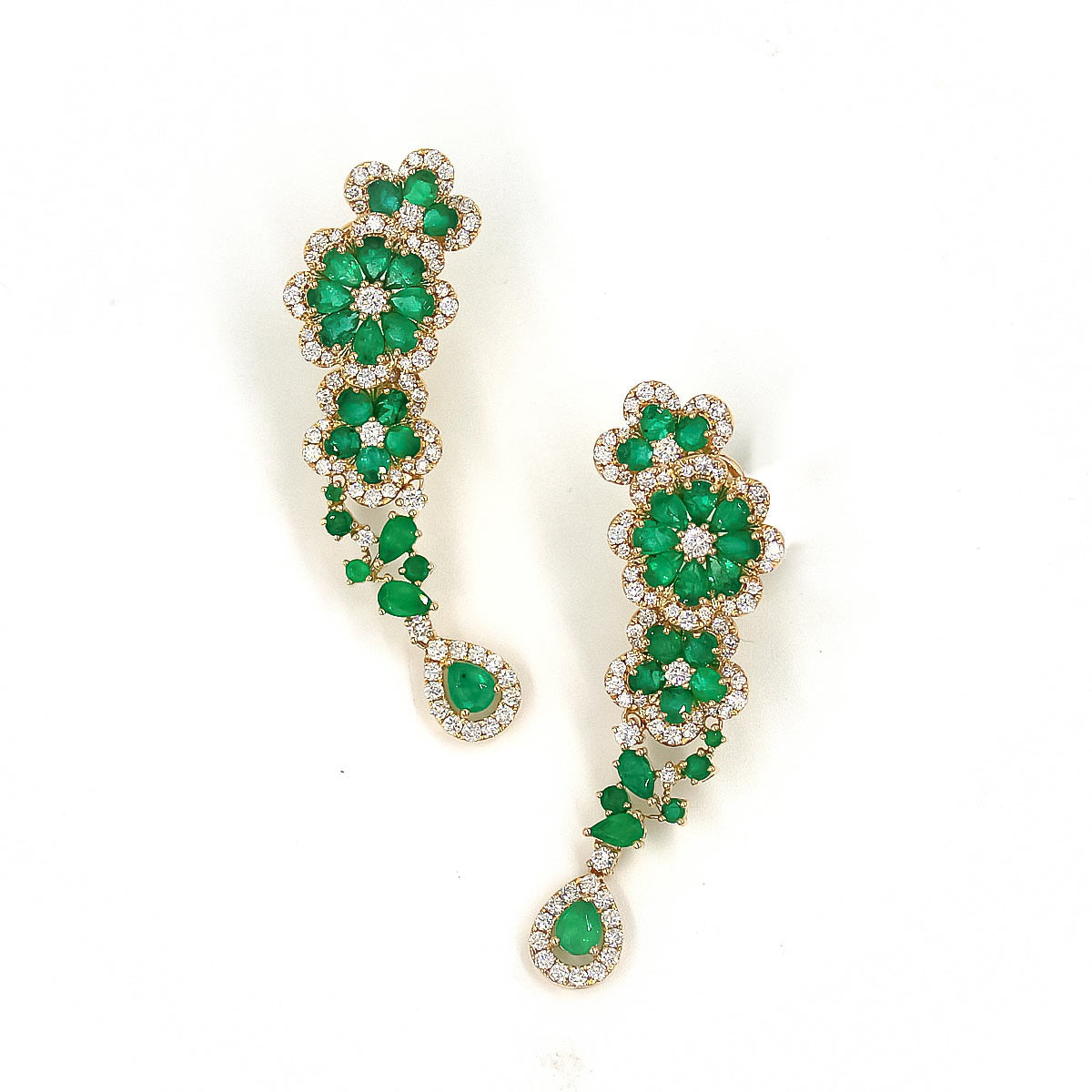 Fiore Emerald and Diamond Flower Earrings