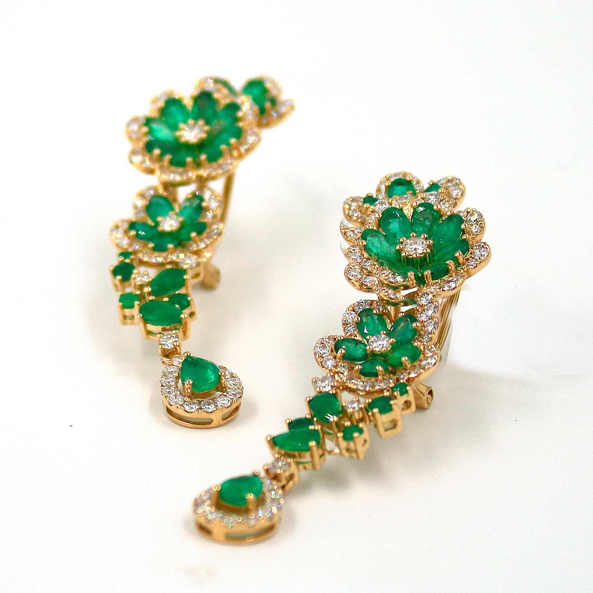 Fiore Emerald and Diamond Flower Earrings