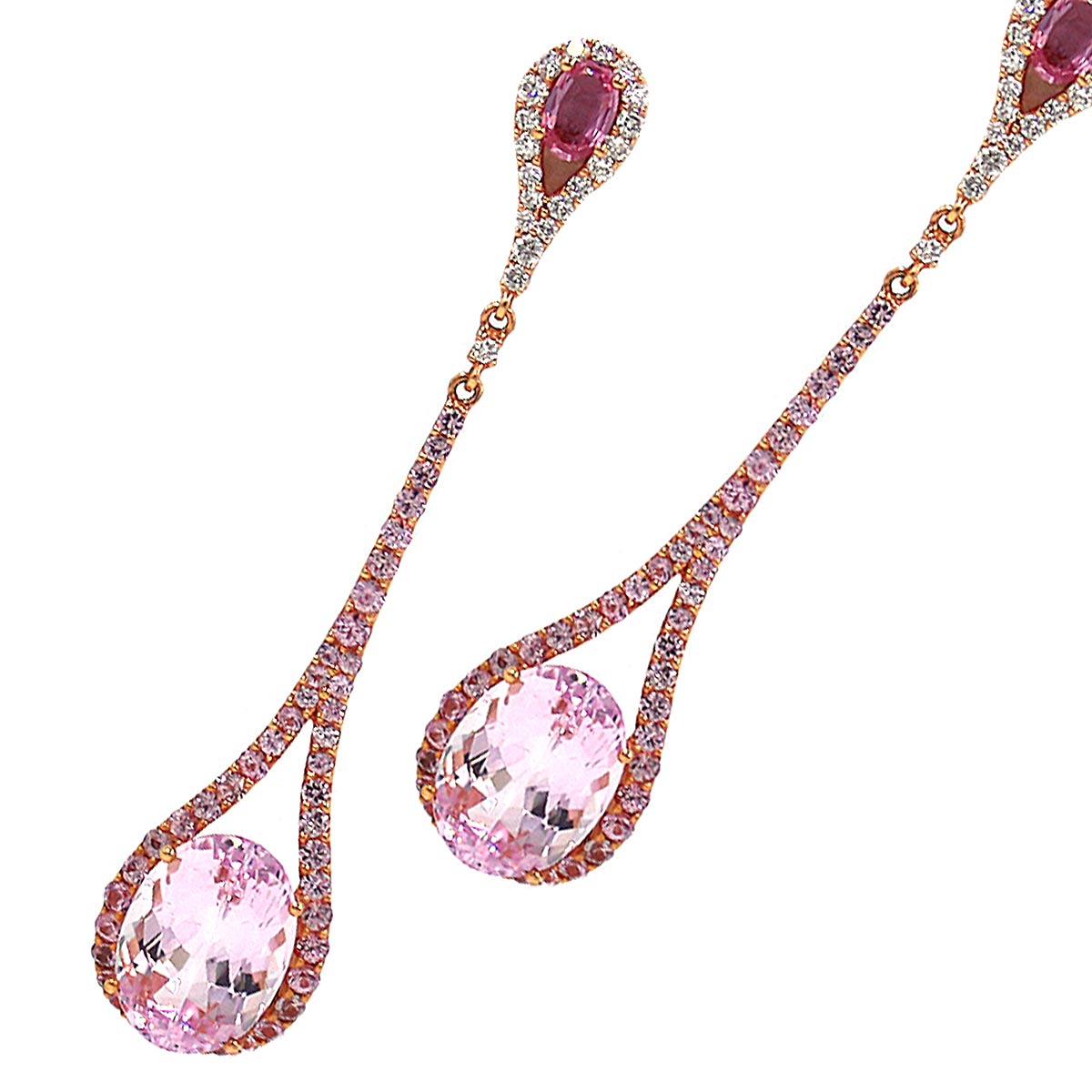 Long Pink Sapphire and Diamond Earrings