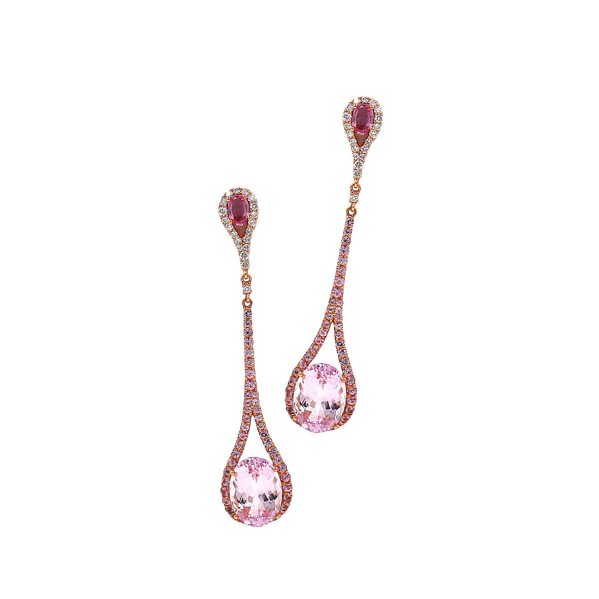 Long Pink Sapphire and Diamond Earrings
