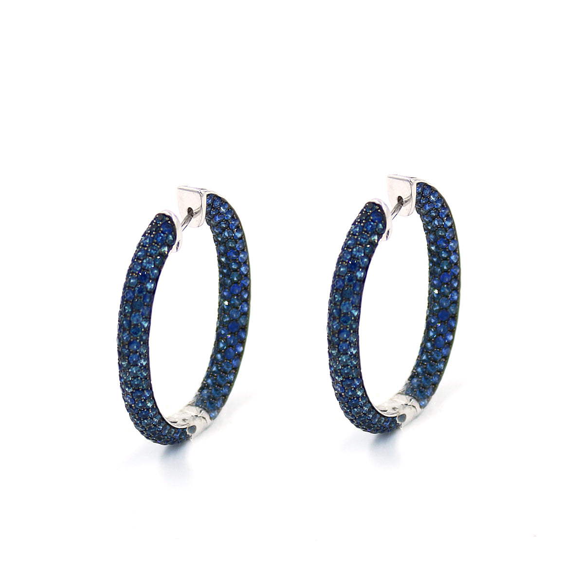 Pave Blue Sapphire Hoop Earrings