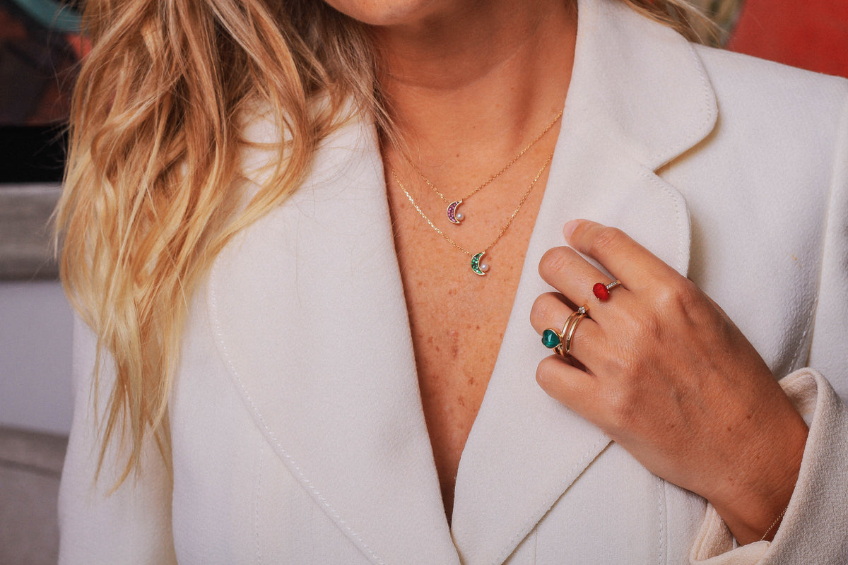 Ruby & Pearl Moon Necklace
