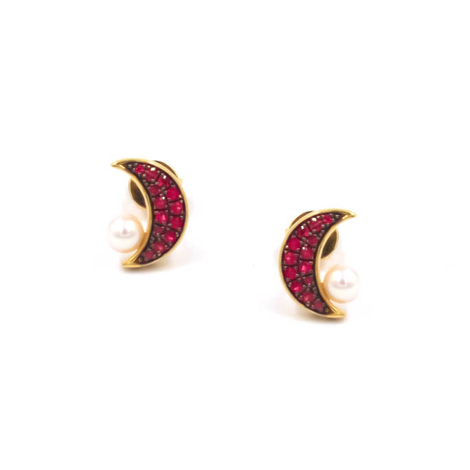 Ruby & Pearl Moon Earrings