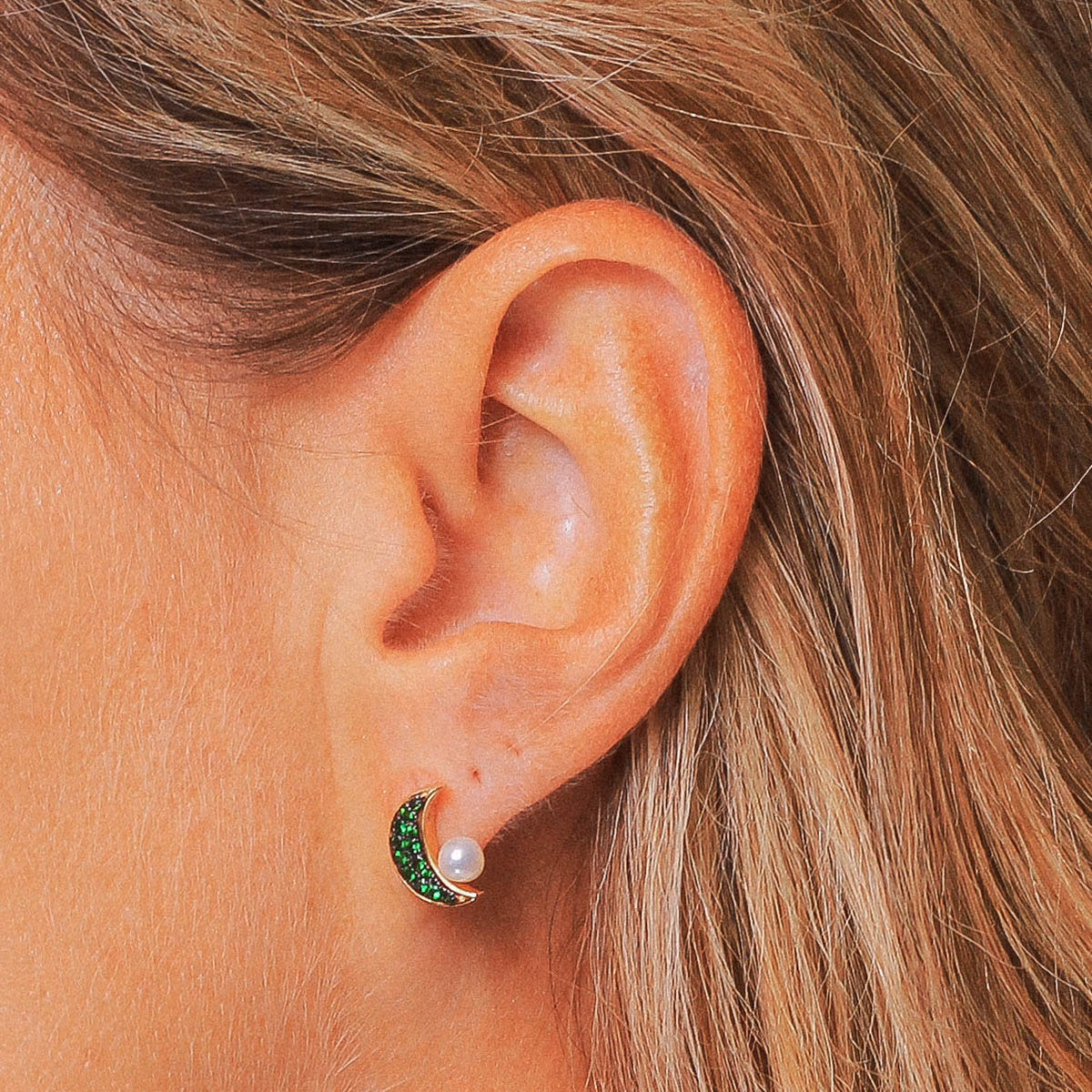 Tsavorite & Pearl Moon Earrings