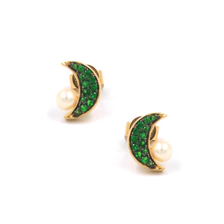 Tsavorite & Pearl Moon Earrings