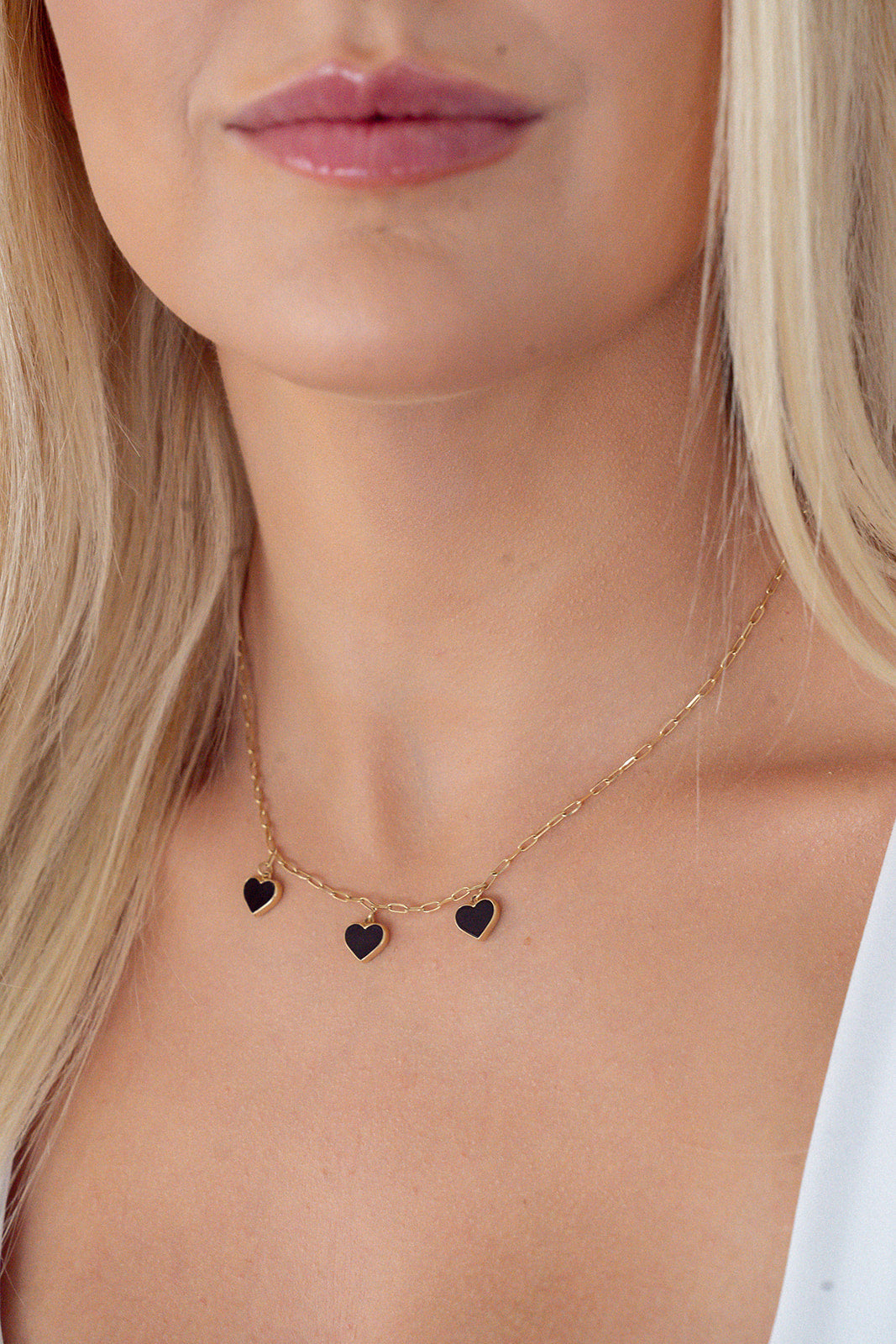 Three Heart Onyx Necklace