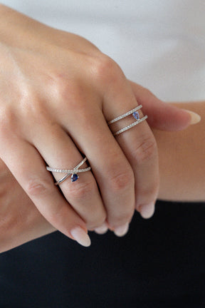 Diamond and Blue Sapphire Criss-Cross Ring