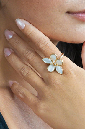 Mother of Pearl and Diamond Flower Ring