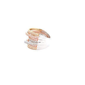 Triple Gold and Diamond Statement Ring