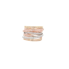Triple Gold and Diamond Statement Ring