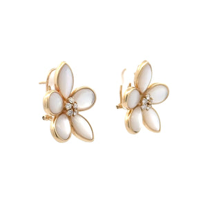 Mother of Pearl and Diamond Flower Earrings