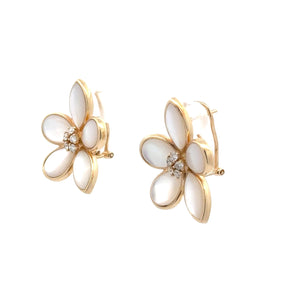 Mother of Pearl and Diamond Flower Earrings