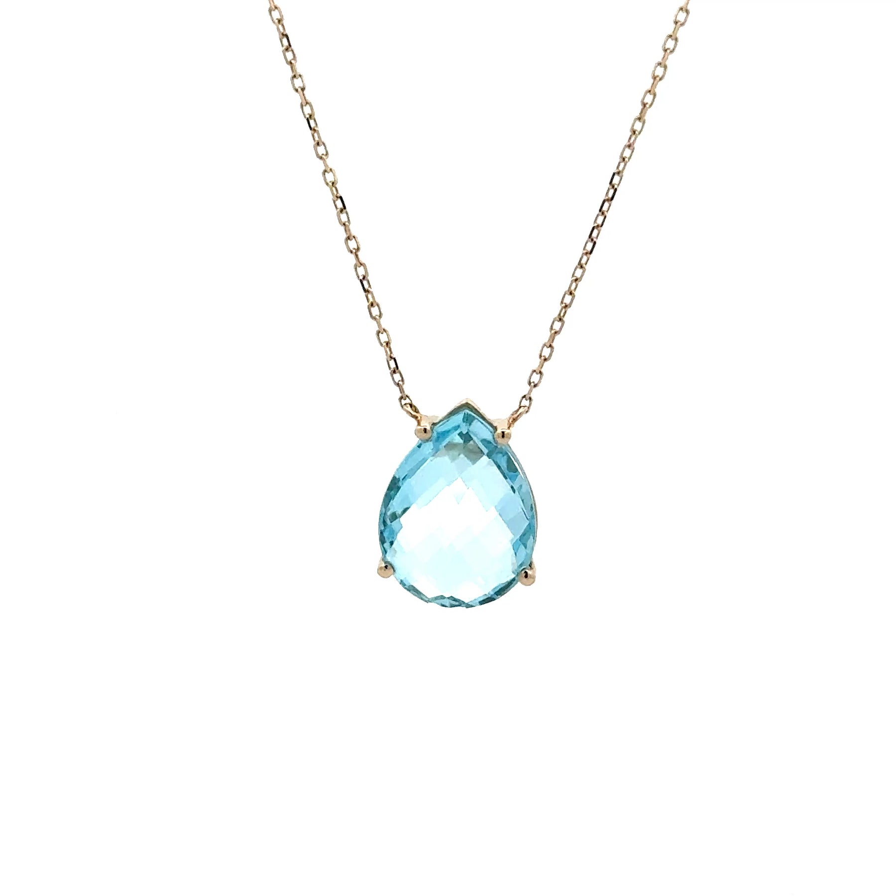 Blue Topaz Pear Cut Solitaire Necklace