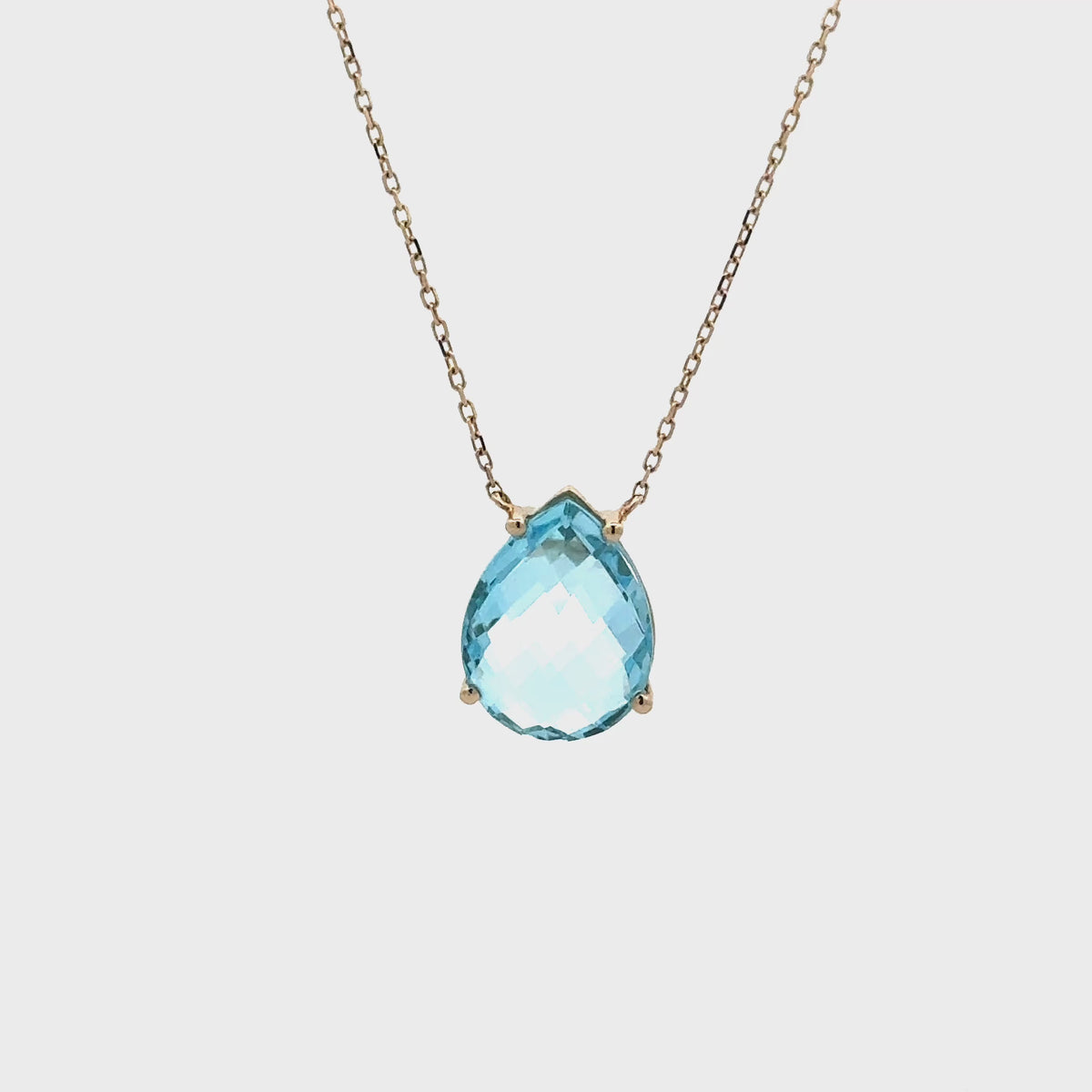 Blue Topaz Pear Cut Solitaire Necklace