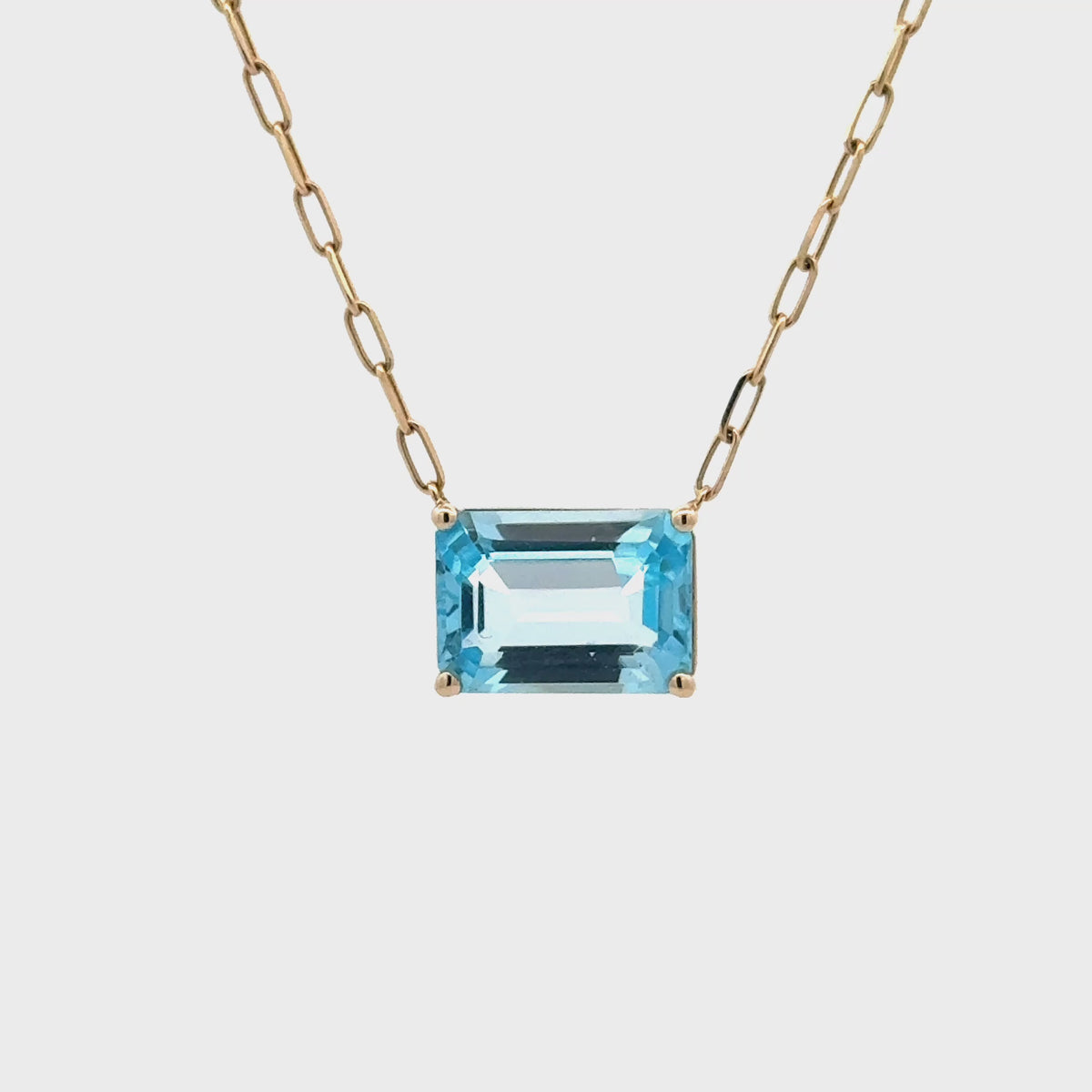 Blue Topaz Emerald Cut Solitaire Necklace