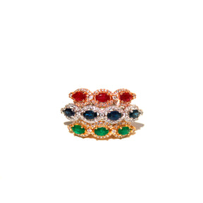 Tripletta Ruby, Blue Sapphire, Emerald and Diamond Ring