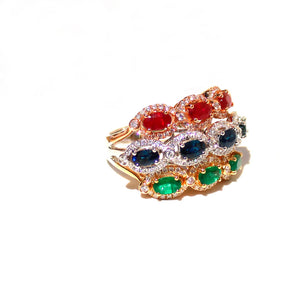 Tripletta Ruby, Blue Sapphire, Emerald and Diamond Ring
